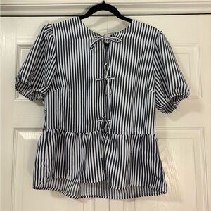 Ci Sono Navy and White Striped Blouse